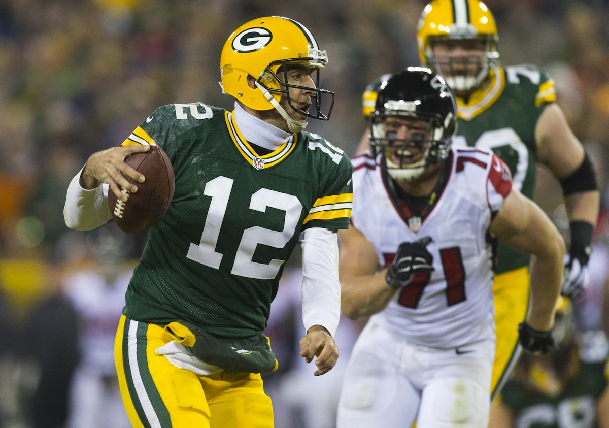 Green Bay Packers quarterback Aaron Rodgers by Jeff Hanisch—USA TODAY Sports.
