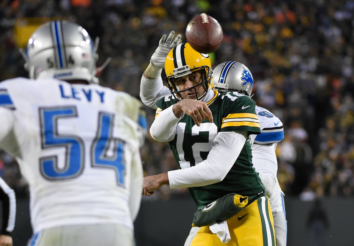 Green Bay Packers quarterback Aaron Rodgers by Benny Sieu—USA TODAY Sports.